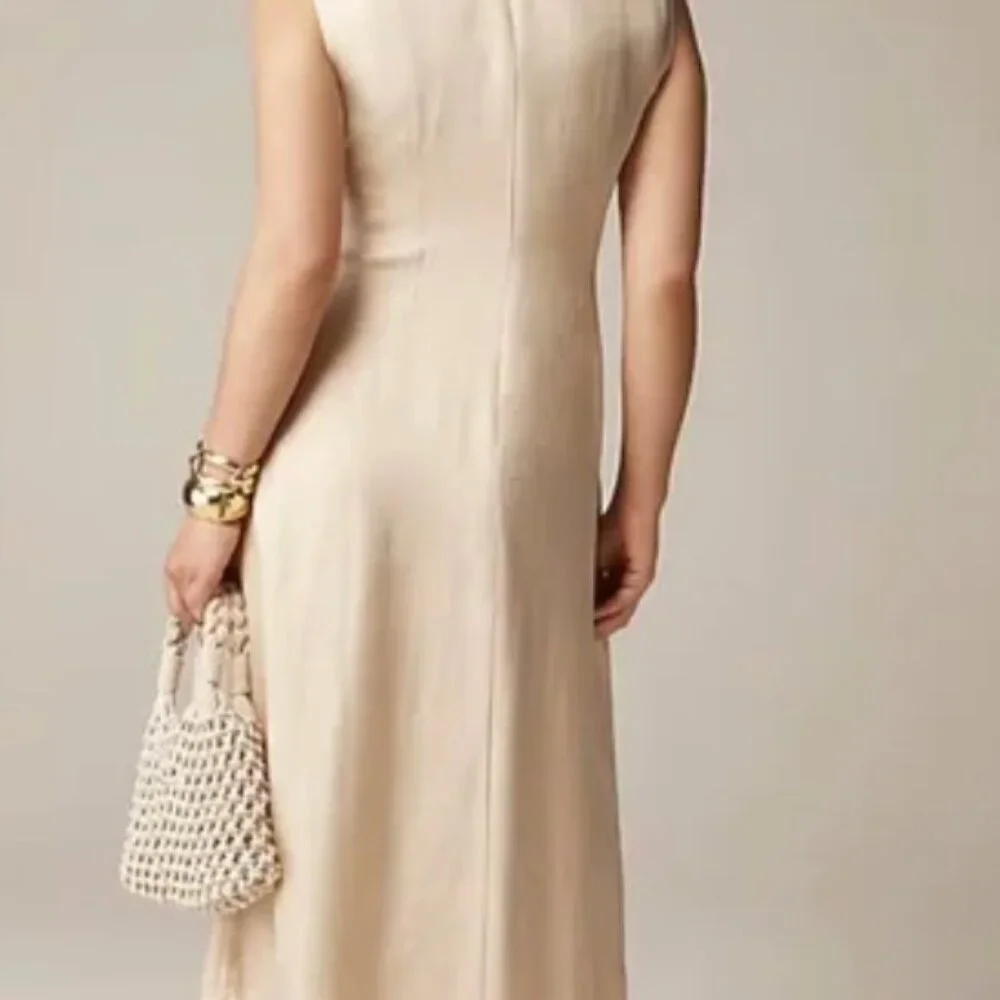 Fringe-trim dress in glossy twill - Picture 2 of 6